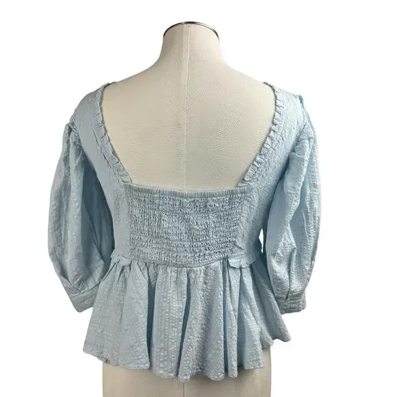 Women's Free People Leave It To Me Blouse Puff Sleeve Peplum Babydoll Crop Top L - Picture 4 of 10
